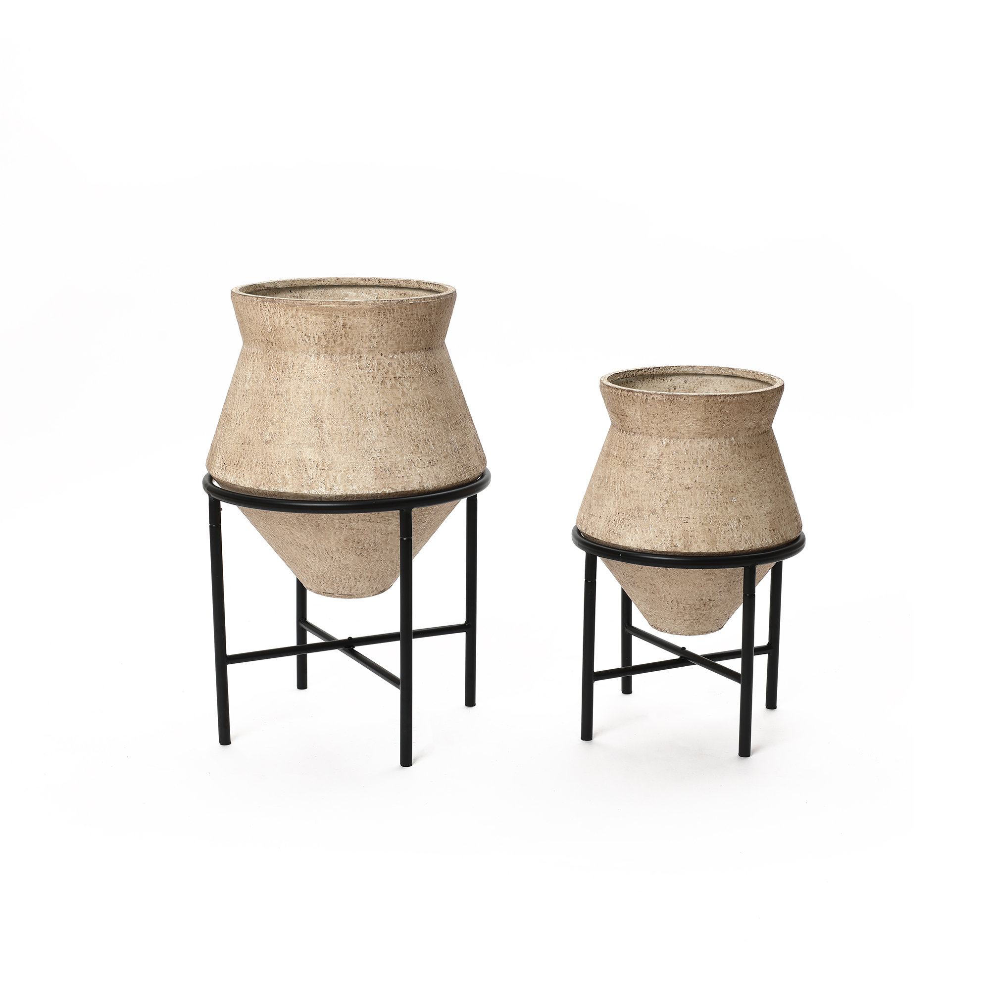 2-Piece Cachepot Planter Cauldron Set with Black Stands (Set of 2)