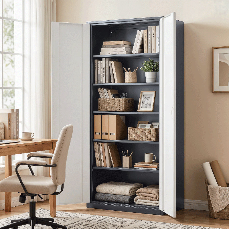 71" Metal Storage Cabinet, Garage Storage Organizer with Locking Doors and Adjustable Shelves, Gray/White