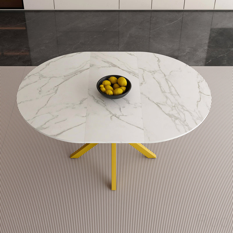 Table de salle à manger moderne et simple avec pales extensibles, base en acier au carbone en forme de X