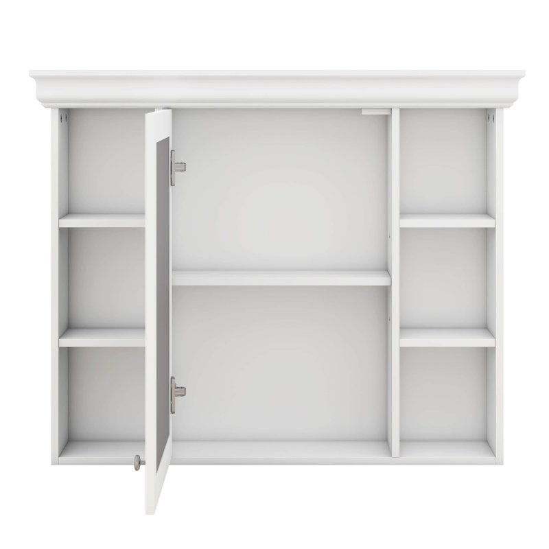 Armoire à pharmacie murale 35 po x 28 po, armoire de rangement pour salle de bain avec porte miroir et 6 tablettes ouvertes réglables