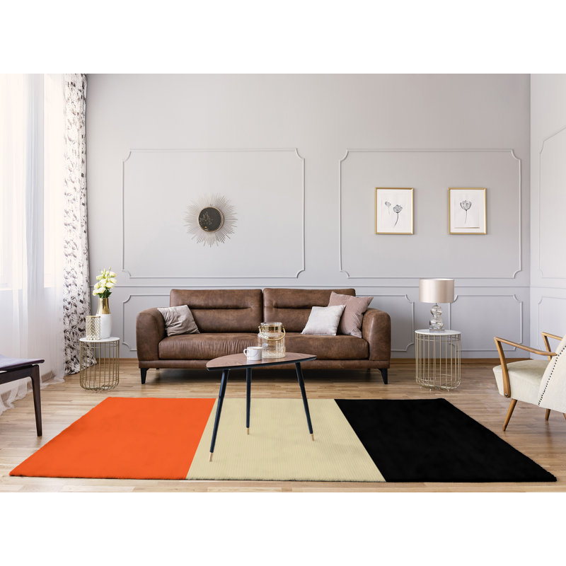 Tapis à rayures orange/crème/noir San Francisco, Rectangle 9 pi x 12 pi