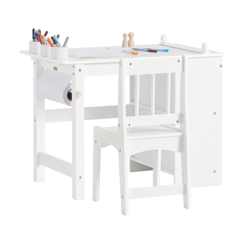 Guthki Kids 2 Piece Rectangular Play Or Activity Table and Chair Set, White