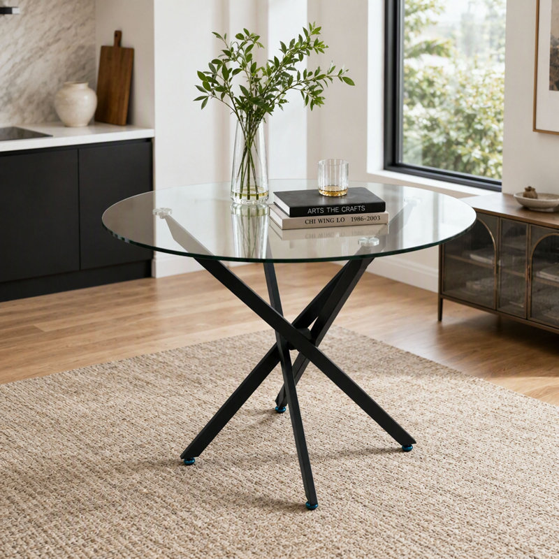 with Glass Base Dining Table, Transparent/noir