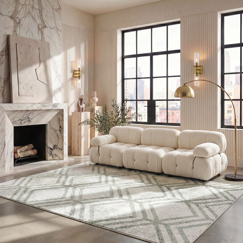 Tapis géométrique ivoire / sauge Arrietty, Rectangle 8 pi x 10 pi