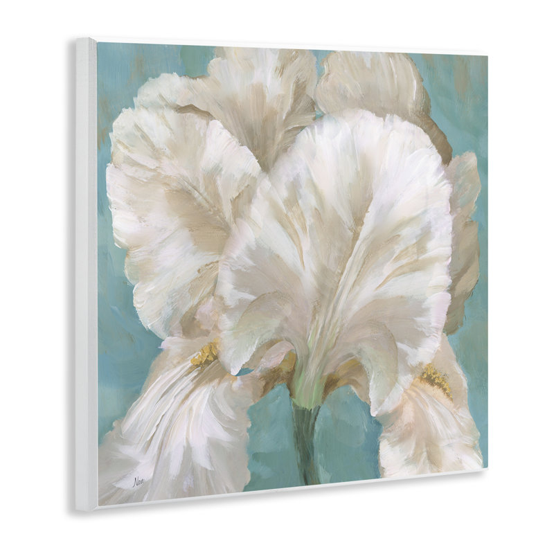 «White Iris on Blue», art mural sur bois par Nan