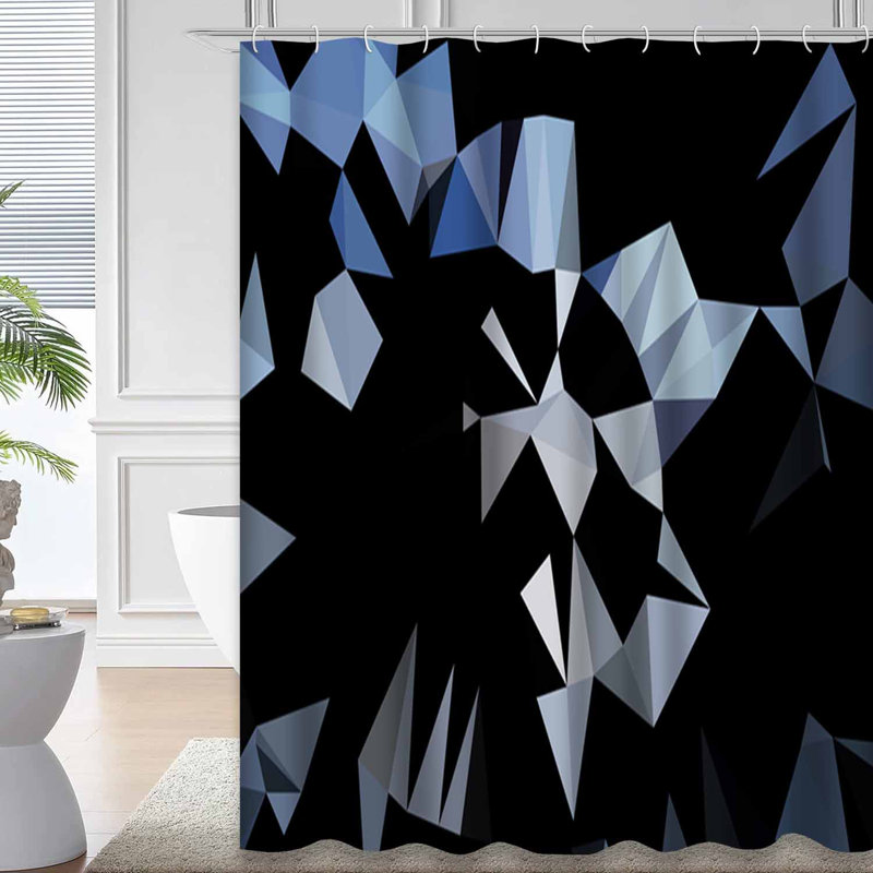 Rideau de douche triangulaire bleu clair avec 12 crochets, L 72 po x l 72 po
