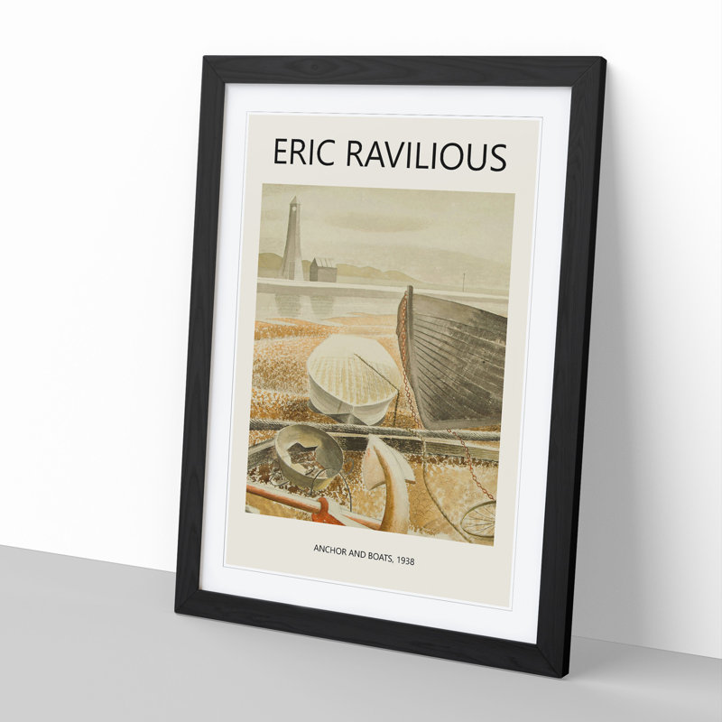 Anchor and Boats by Eric Ravilious - Picture Frame Painting, 36cm H x 27cm W x 2cm D, Black Framed