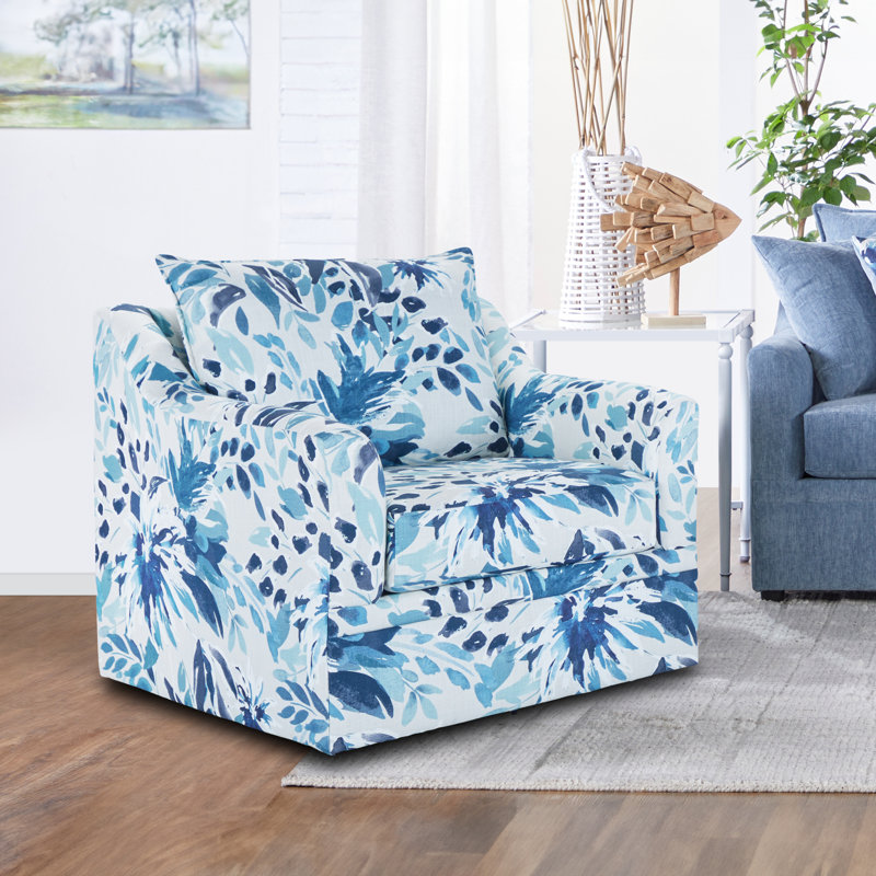 Jakeira Camreon Polyester Fabric Swivel Accent Chair, Blue Floral