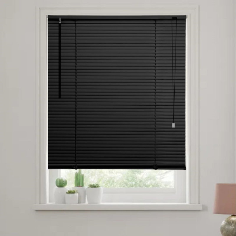 PVC Plain Indoor Venetian Blind, Black, 150 cm L x 105 cm W