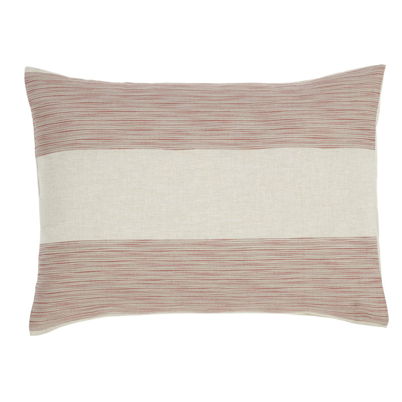Hampton Cotton Pillow Sham with Striped Breathable Design, Standard, Coral / Natural Stripes