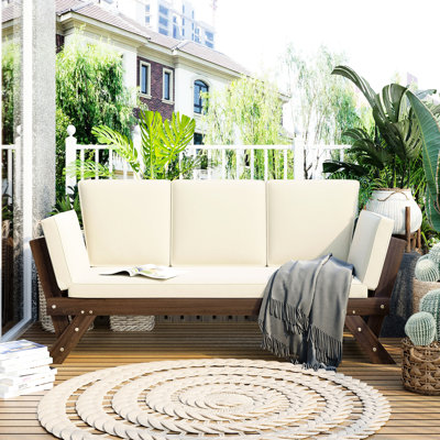 Lit de jour réglable pour l'extérieur avec tissu aquatique - pour les jardins, brun / beige extensible, brun et beige