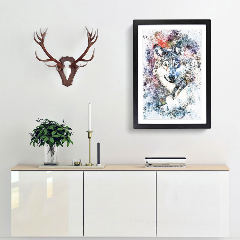 Wolf in Abstract - Picture Frame Painting Print, 91cm H x 60cm W x 2cm D, Black
