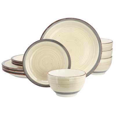 Gibson Home Holcomb 12 Piece Ceramic Dinnerware Set In Beige In Beige
