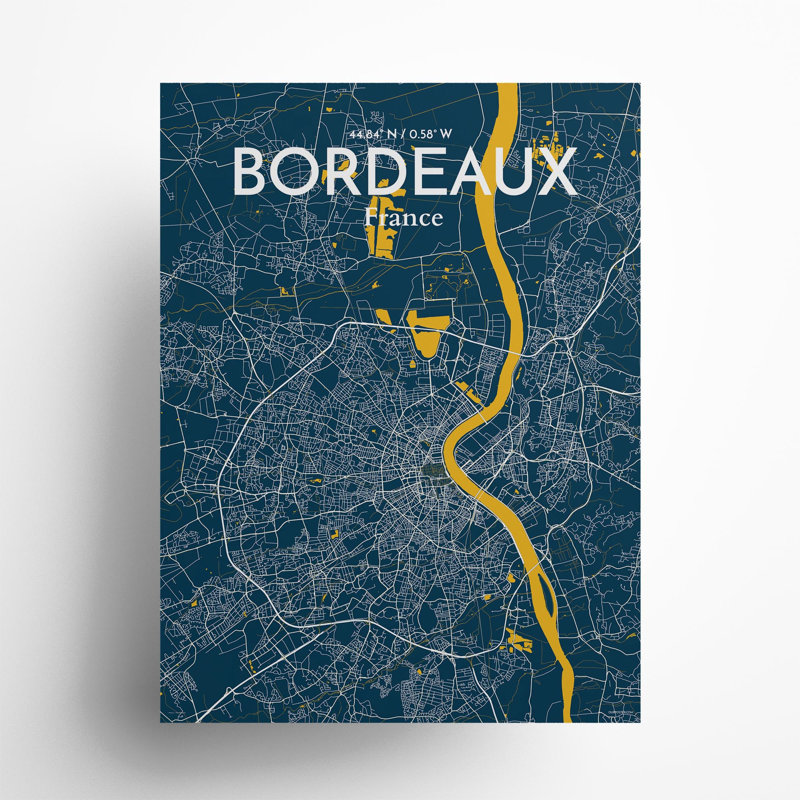 Bordeaux City Map In Amuse - No Frame Print, 24cm H x 18cm W x 0.05cm D