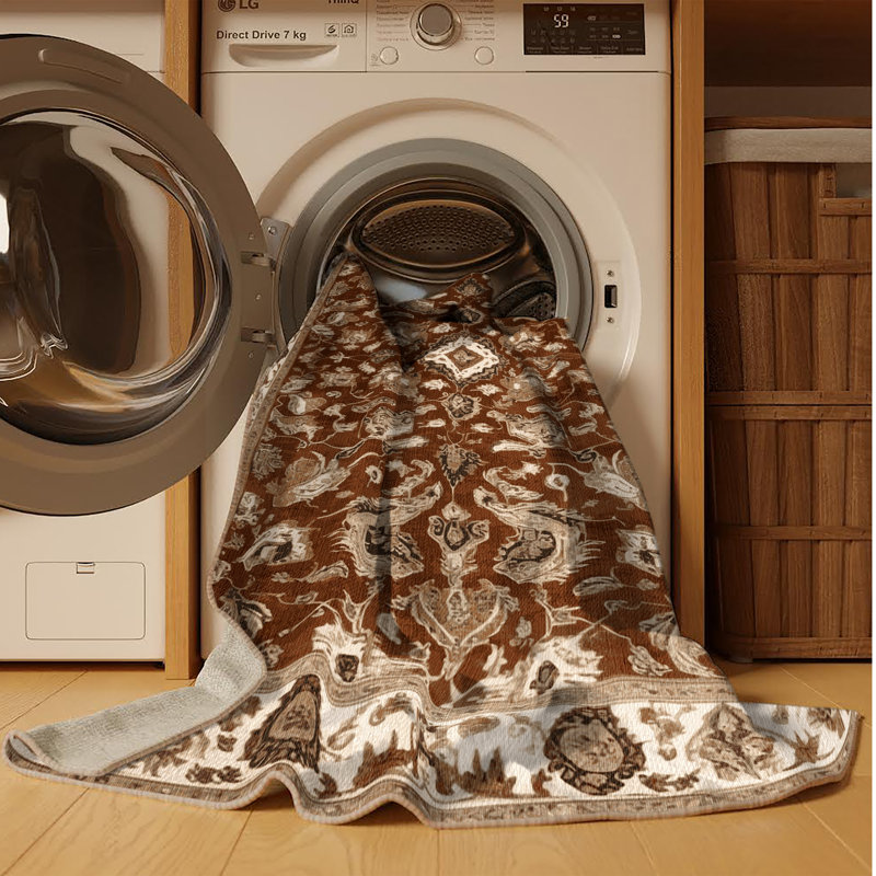 Tapis brun lavable à la machine, Rond 4 pi