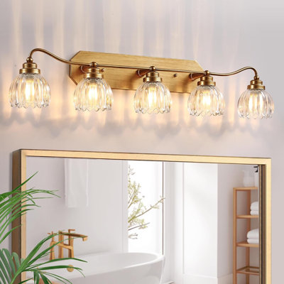 Vintage Bathroom Light Fixtures, Gold Bathroom Vanity Light, Matte Antique Brass Finish With Crystal Glass Shade, Wall Sconces Lighting For Bedroom, Living Room, Hallway