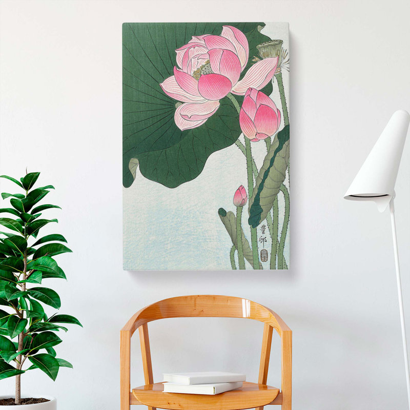 Pink Lotus Flower by Ohara Koson - Wrapped Canvas Painting, 50cm H x 35cm W x 3cm D