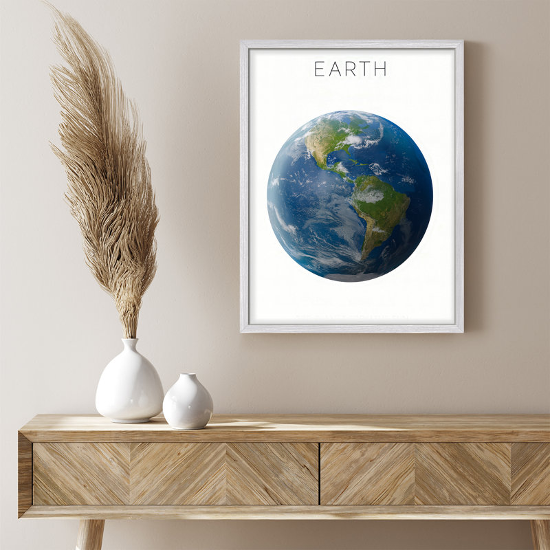 Reproduction d'art mural Earth Earth - Art encadré éducatif inspiré de l'astronomie moderne, H 14 po x l 11 po, Blanc