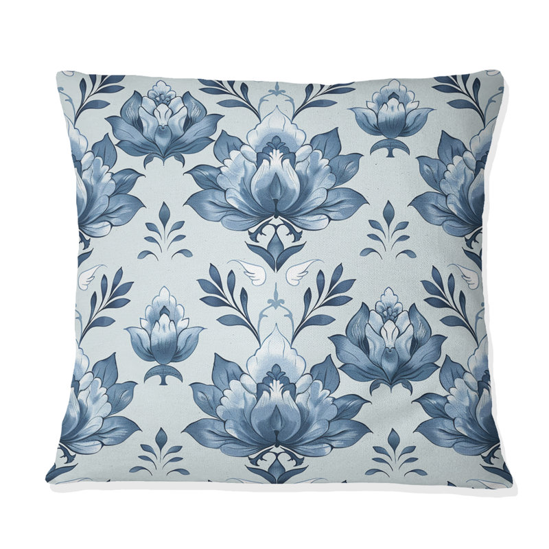 Coussin floral bleu I, H 16 po x l 16 po