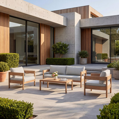 Ensemble de 4 canapés d'extérieur modernes et minimalistes avec structure en aluminium et coussins résistants aux intempéries