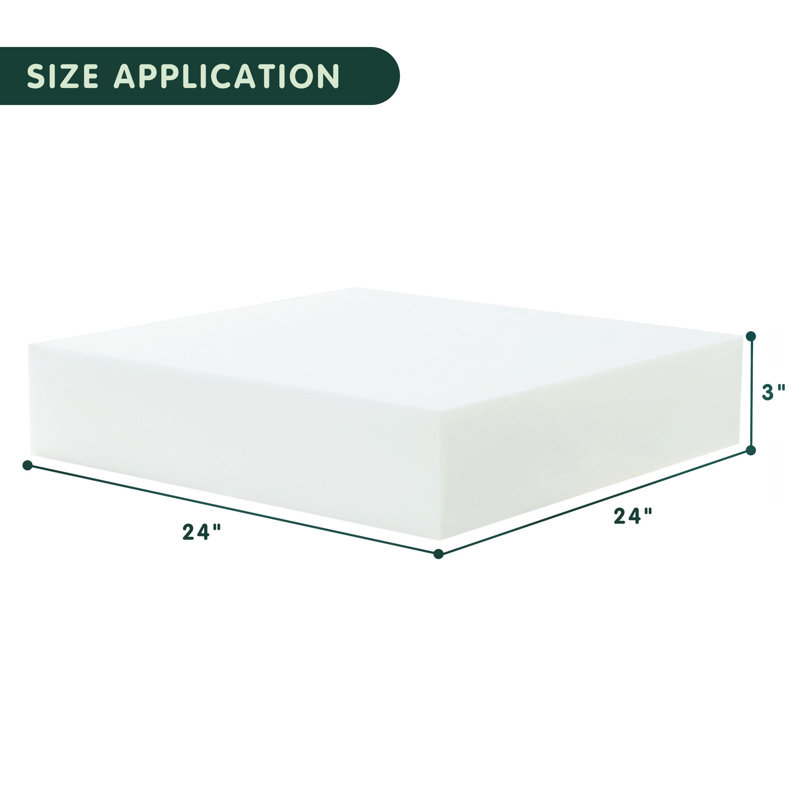 Coussin de siège à haute densité DIY, H 3 po x l 24 po x L 24 po
