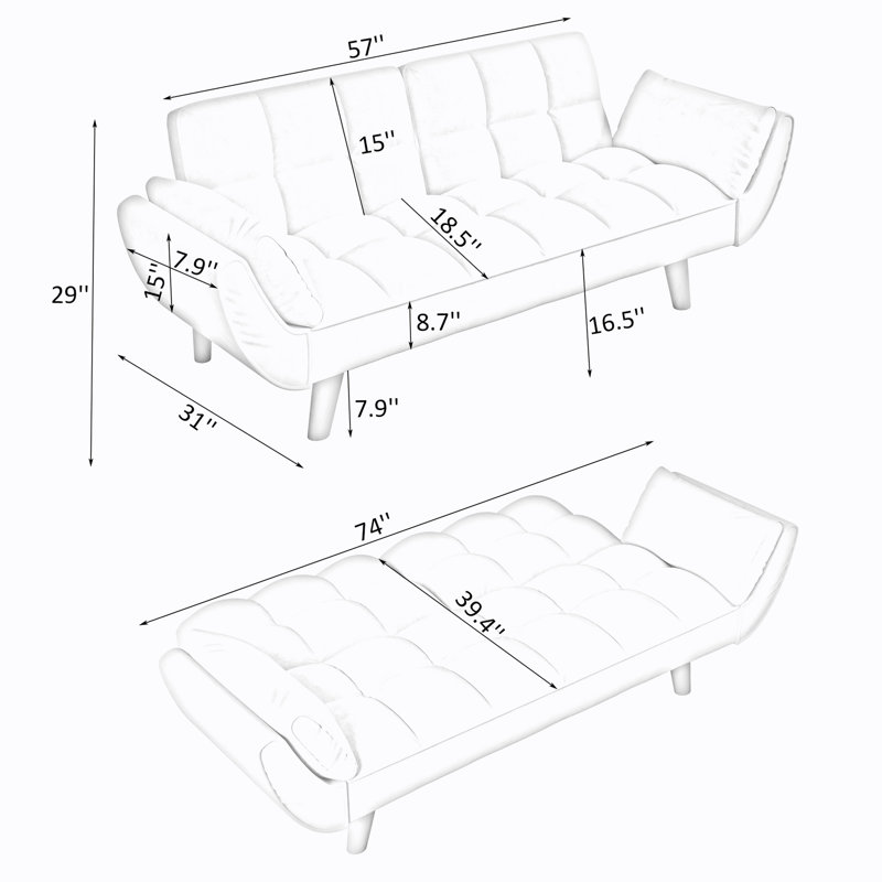 Kuebbing 74'' Velvet Tight Back Convertible Sofa, Beige Velvet