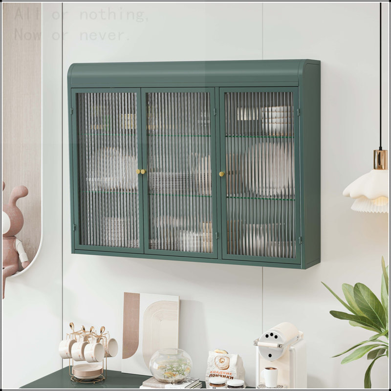 3-Door Arched Wall Mounted Glass Cabinet, Dark Green