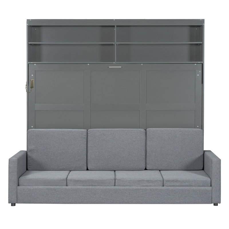 Grand lit escamotable mural avec canapé intégré, Gris