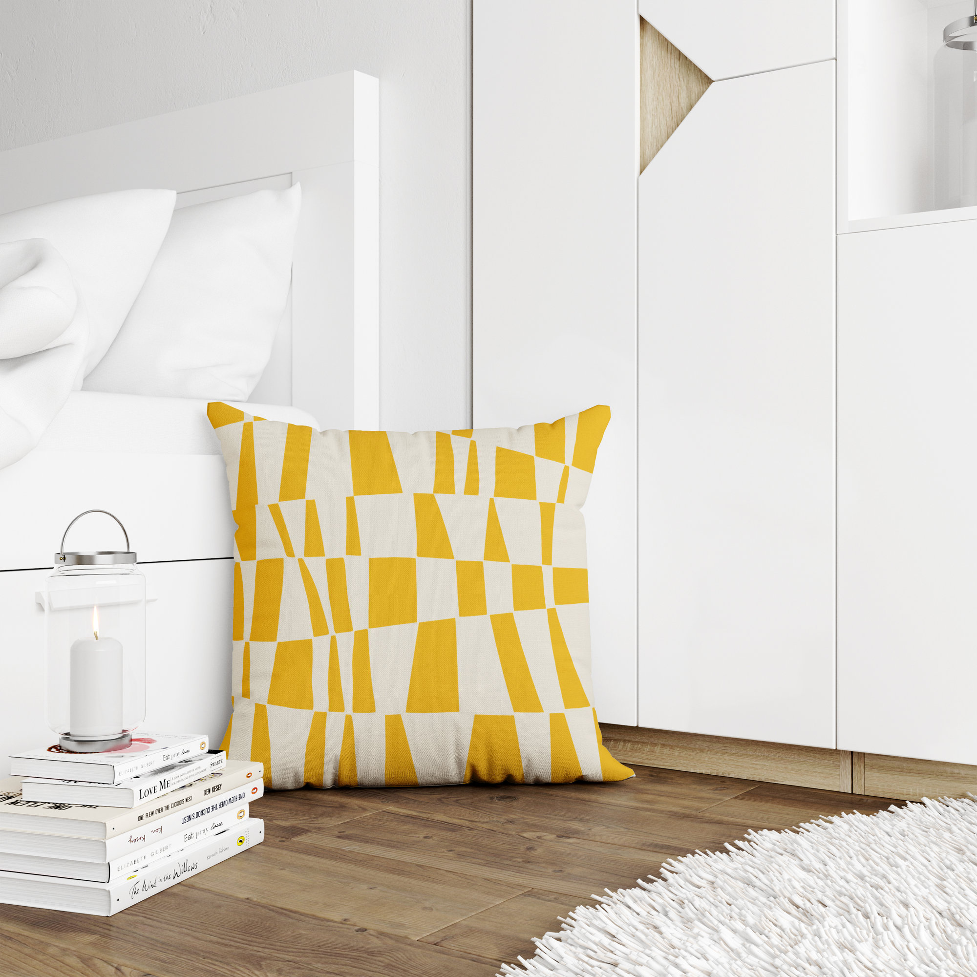 Polyester Throw Square Indoor/Outdoor Pillow Cover & Insert, 19W" x 19H", Yellow