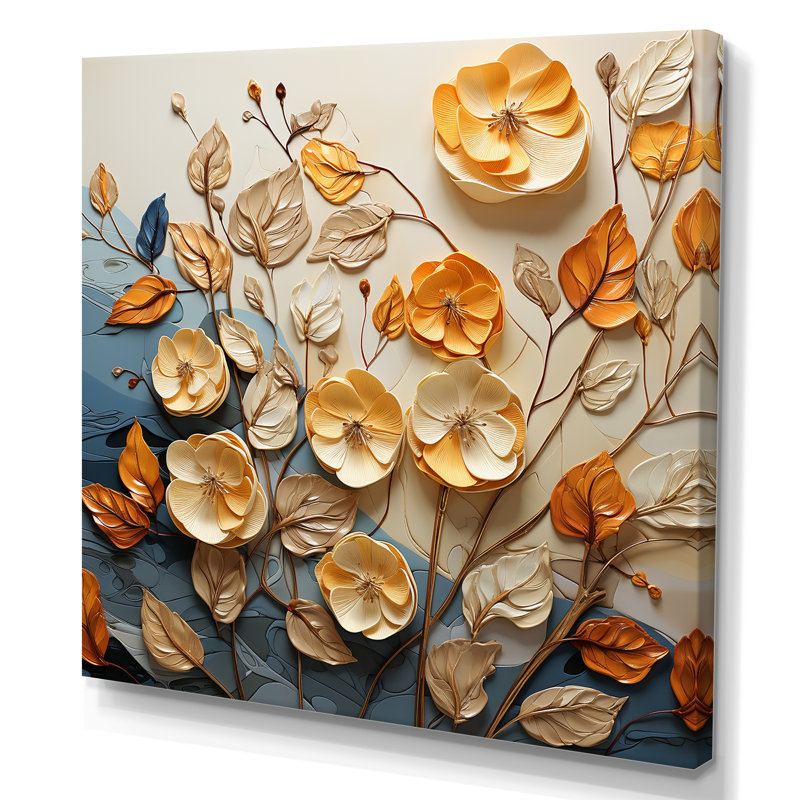 Feuilles d'or et d'orange dans la brise sur toile, Toile tendue, H 16 po x l 16 po x P 1 po
