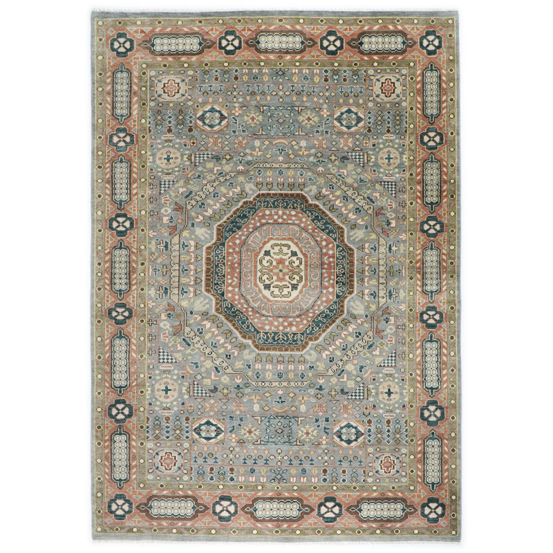 Tapis traditionnel vert en laine noué à la main 9 pi 11 po x 14 po Oushak, Rectangle 9 pi 11 po x 14 pi, Orange