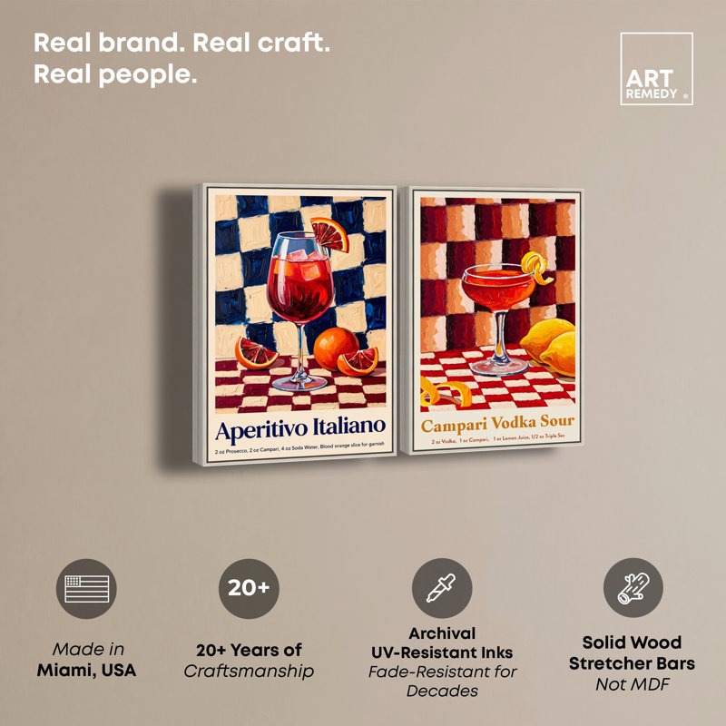 «Tangerine Drink Set», reproduction d'art sur toile par Art Remedy, H 54 po x l 36 po, Encadrement argenté