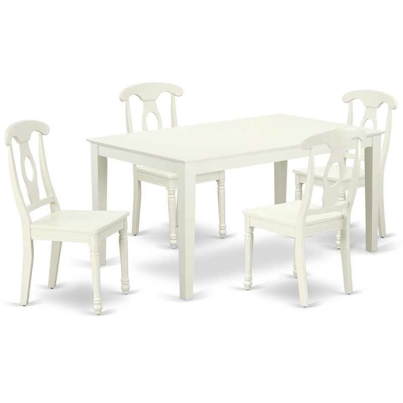 Ensemble de table de cuisine 5 pièces pour 4 personnes comprenant une table rectangulaire et 4 chaises de salle à manger, 36 x 60 pouces, lin blanc