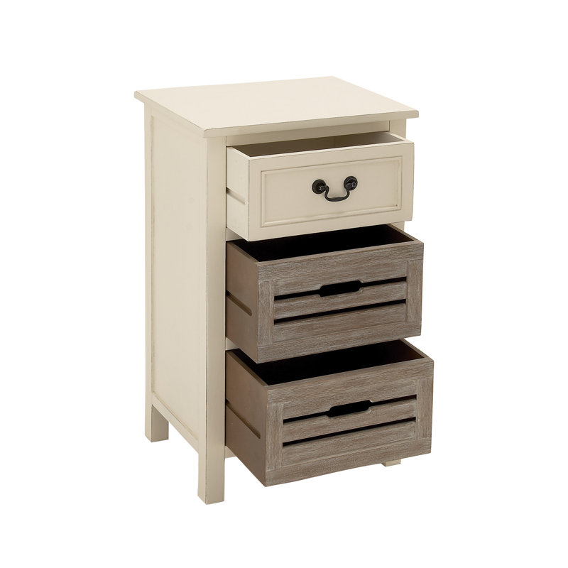 Table de chevet en bois massif à 3 tiroirs Dall, Crème