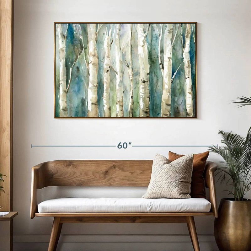 Birch River Walk, 46 po x 31 po, Cadre flottant doré