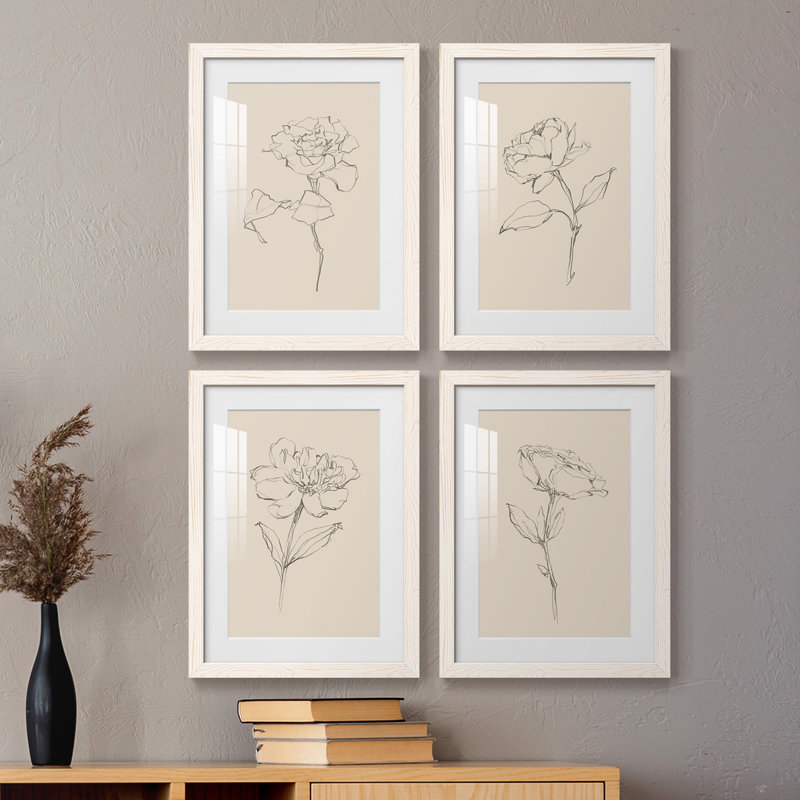 " Floral Contour Study I " 4 - Pieces Painting Print, White, 37.5" H x 27.5" W x 1" D