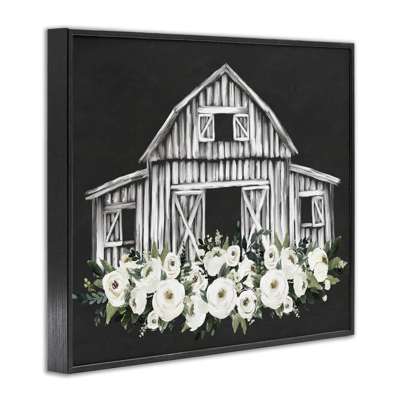 Giclée centrée sur une ferme florale, design par lettré et doublé, H 11 po x l 14 po, Giclée encadrée noir minuit