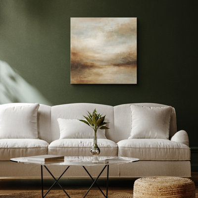 «Soft Neutral Horizon Abstract» dans des tons chauds de beige et de taupe - impression sur toile encadrée