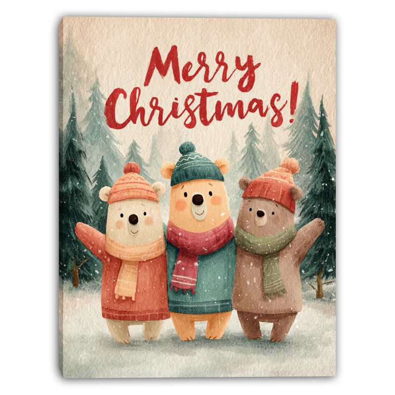 «Christmas Bears in Forest», art mural sur toile tendue, H 16 po x l 12 po