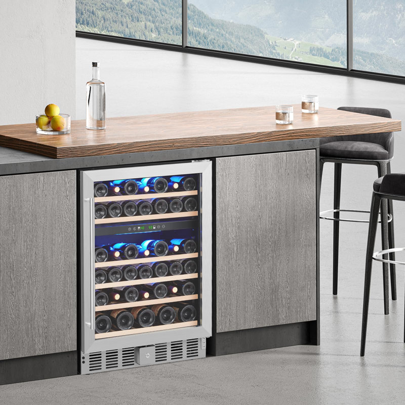 Réfrigérateur à vin 24 pouces à deux zones sous le comptoir, réfrigérateur à vin 52 bouteilles avec contrôle numérique de la température de 40 à 64 ° F