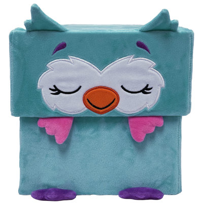 Happy Nappers: Adorable Storables - Hibou - Bleu sarcelle et rose - Boîte de personnage de 8 po et peluche Surprise de 8 po avec pattes lestées, bac de rangement carré, enfants de 1 an et plus
