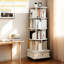 Bibliothèque rotative à 5 niveaux avec rotation à 360 °, roues et tiroir universels, pour l'organisation du bureau de la chambre à coucher - rangement idéal avec frein blanc chaud