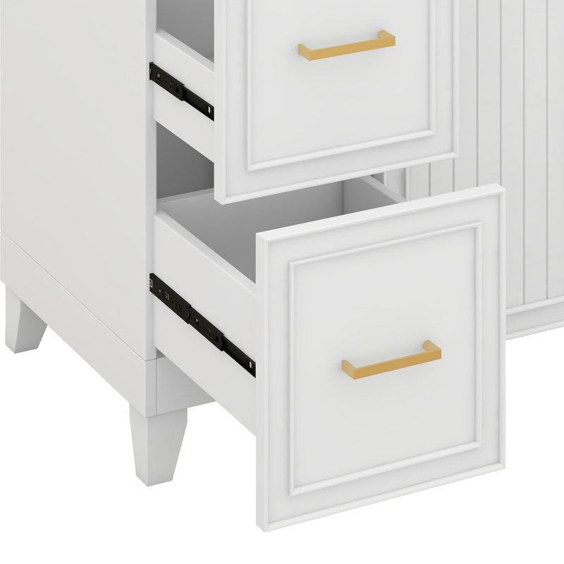 Meuble-lavabo 36 po avec lavabo en céramique, tiroirs standard et double couche, portes à fermeture douce, tablettes réglables