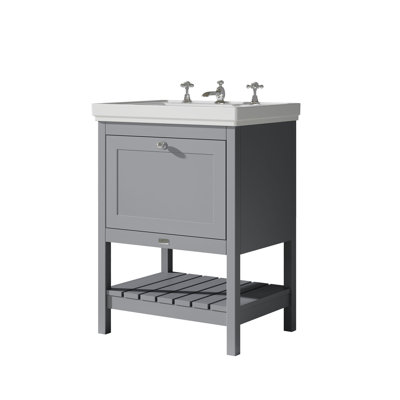 Bayswater Hartleigh 600mm Plummett Grey 1 Drawer Floor Standing Cabinet With 3 Tap Hole Fireclay Basin