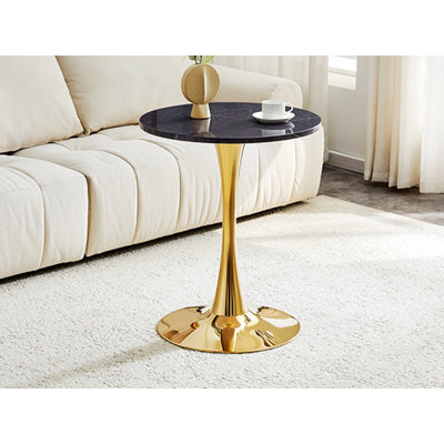 Table de salle à manger ronde, table d'appoint avec base en métal pour la cuisine, les petits espaces et le salon
