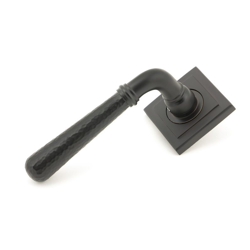 Hammered Newbury Lever on Rose Set (Square), Aged Bronze