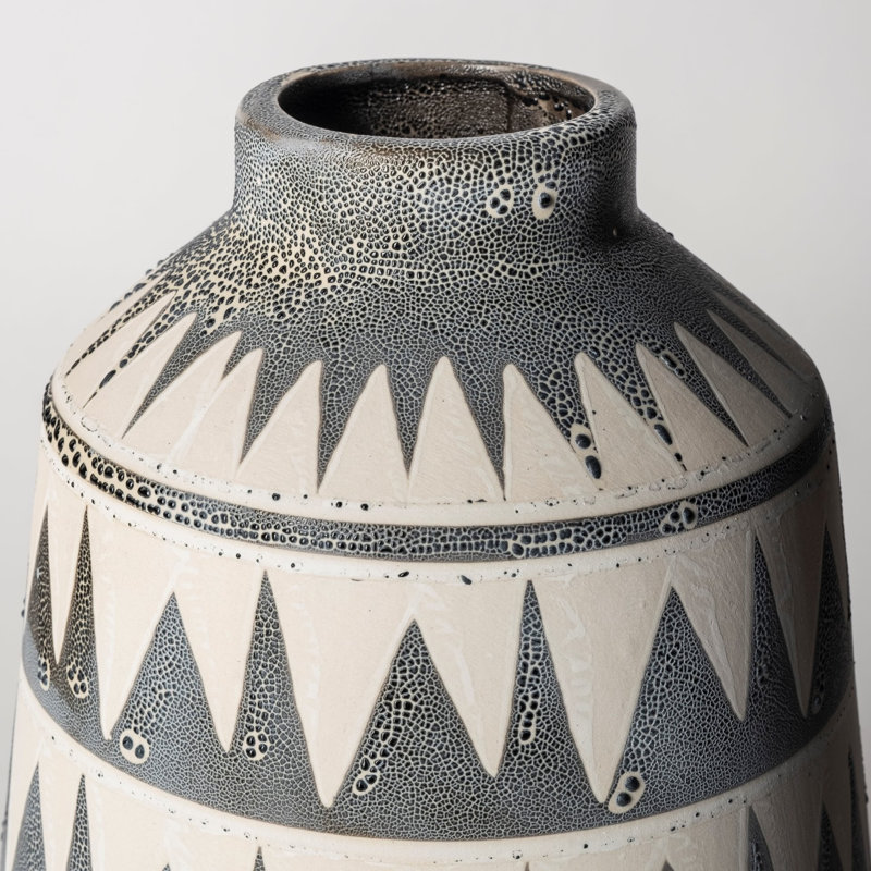 Vase de table cylindrique en céramique 10 "gris et ivoire