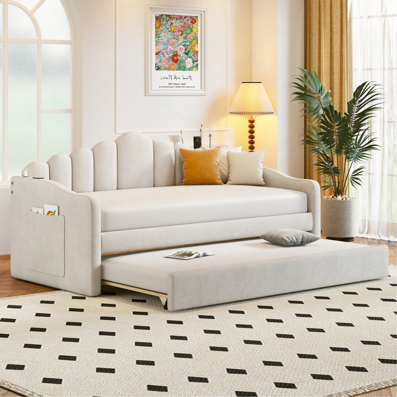 Lit de jour simple rembourré avec couchette, canapé-lit en velours avec ports de chargement USB, aucun sommier nécessaire