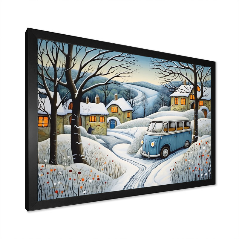 Hippie Van Charm In Winter I - Car / Van, reproduction d'art sur toile, Cadre photo noir simple, H 30 po x l 40 po x P 1,5 po