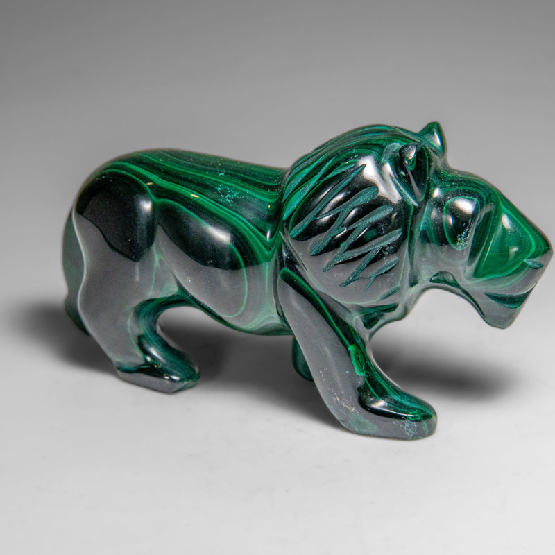 Genuine Polished Malachite Lion Carving (272 Grams)